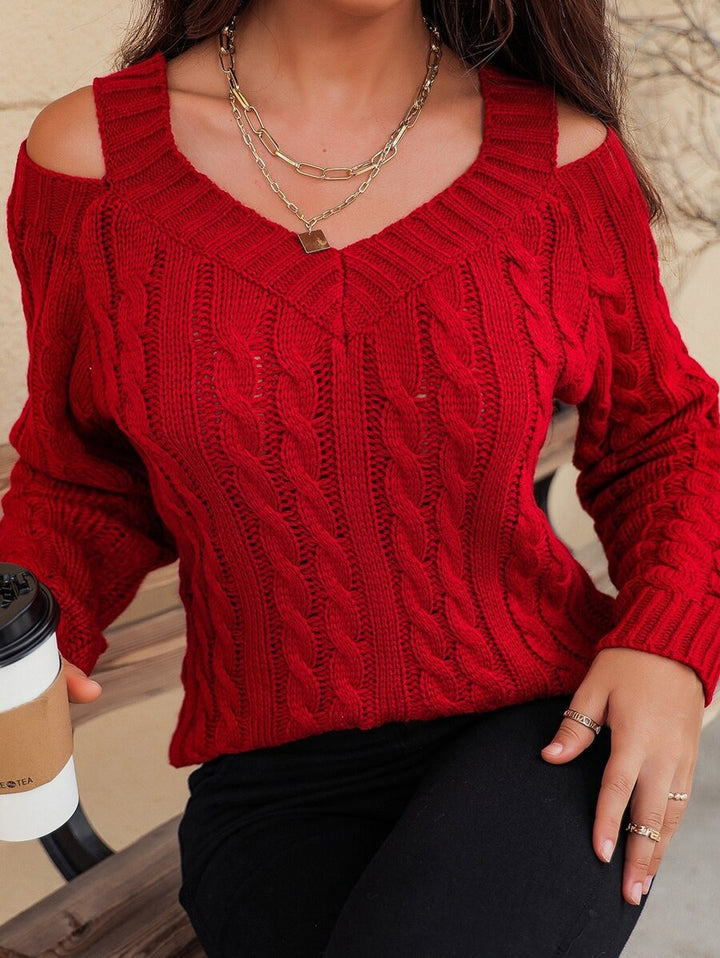 Damen Pullover mit Kalt-Schulter und strukturiertem Zopfmuster Drune