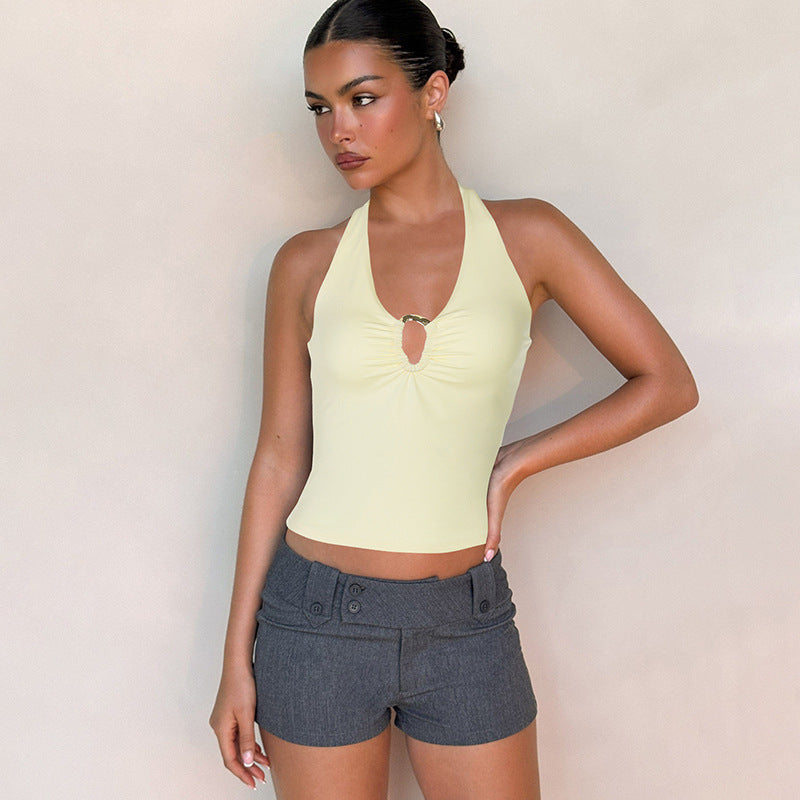 Damen Neckholder-Top mit dekorativem Ausschnitt und Raffung Drune