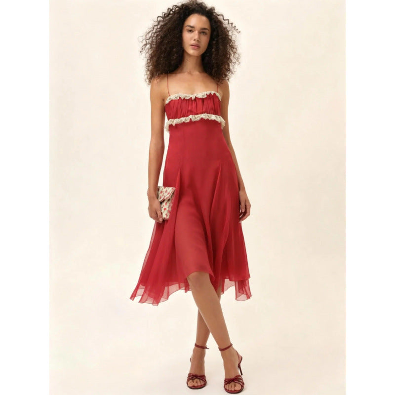 Damen Fließendes Midi-Kleid mit raffinierten Rüschendetails Drune
