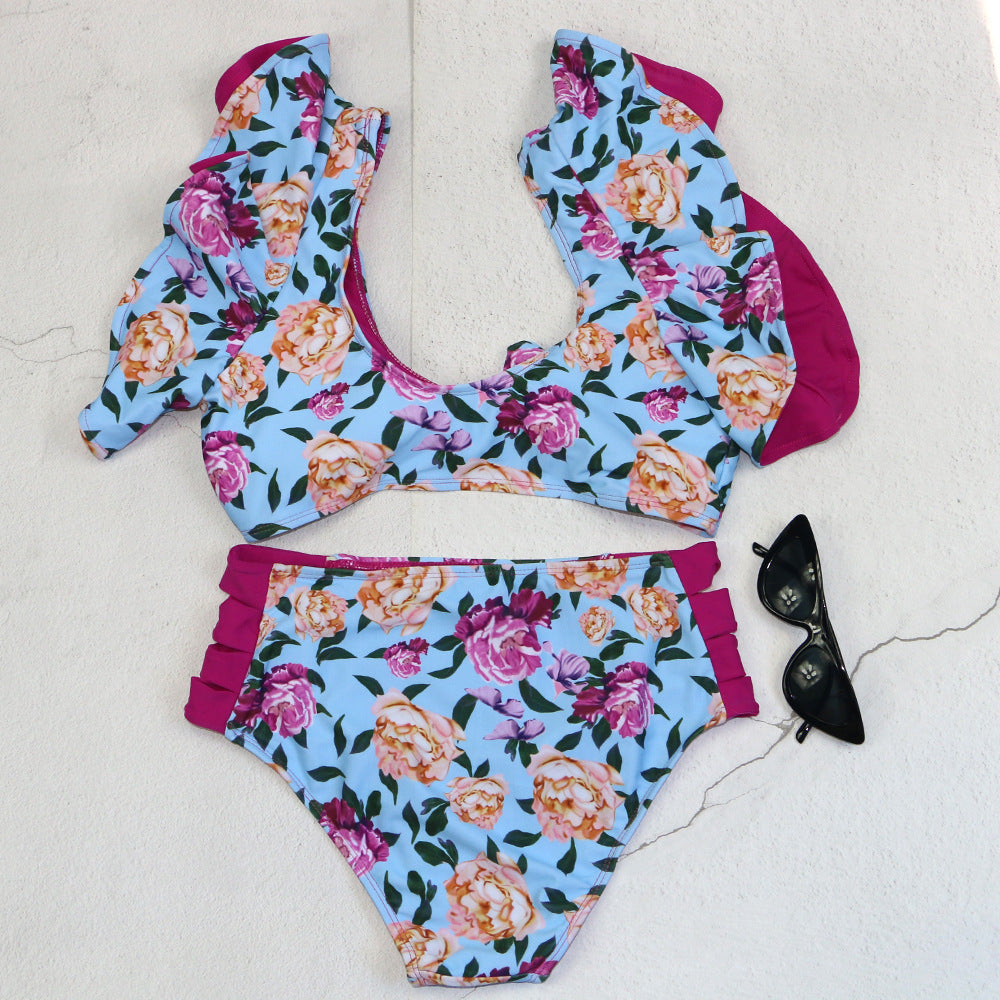 Damen Bikini-Set mit Rüschendetails und floralem Muster Drune