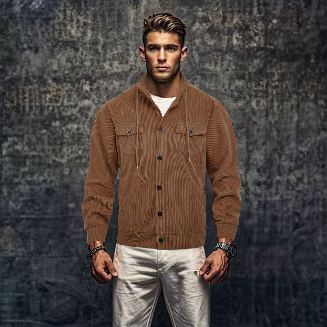 Herren lässige Cordjacke mit Kapuze und praktischen Brusttaschen Drune