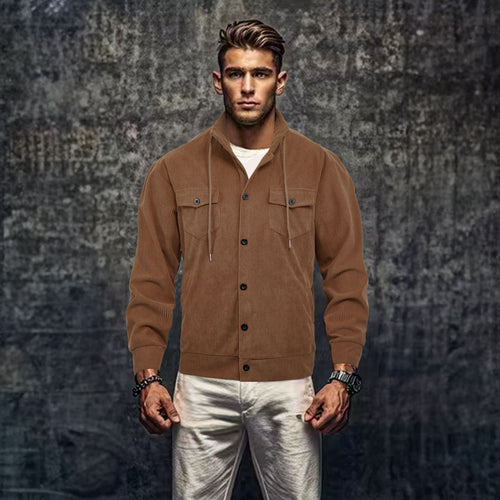 Herren lässige Cordjacke mit Kapuze und praktischen Brusttaschen Drune