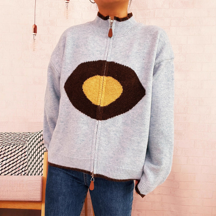 Damen kuscheliger Strickpullover mit Reißverschluss und einzigartigem Design Drune