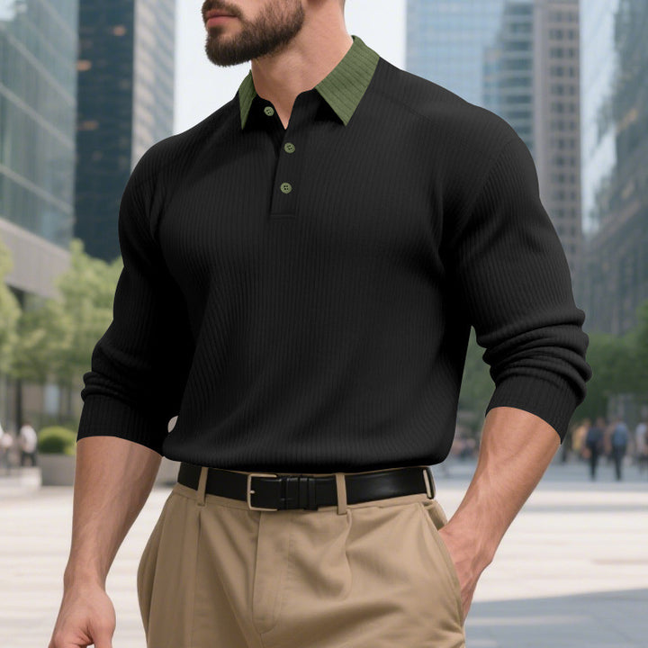 Herren lässiges Langarm-T-Shirt mit strukturiertem Stoff und modischem Kragen Drune