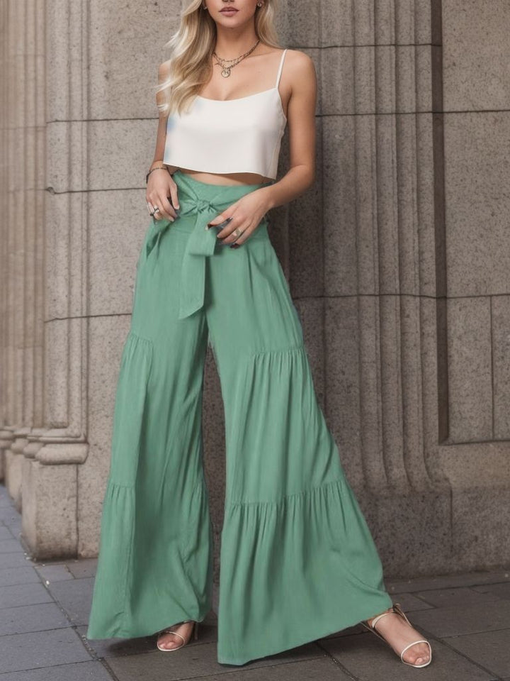 Damen weite Palazzo-Hose mit hochsitztendem Bund und Taillengürtel Drune