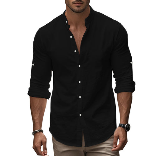 Herren modisches Langarm-Hemd mit innovativem Stehkragen und eleganter Knopfdetail Drune