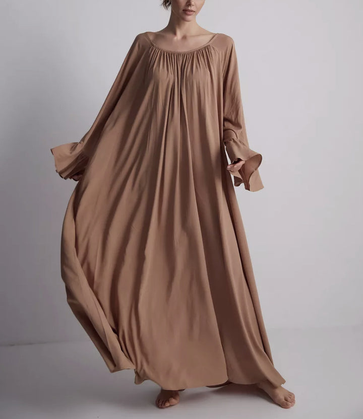 Damen lockeres Maxikleid mit weiten Rüschenärmeln Drune