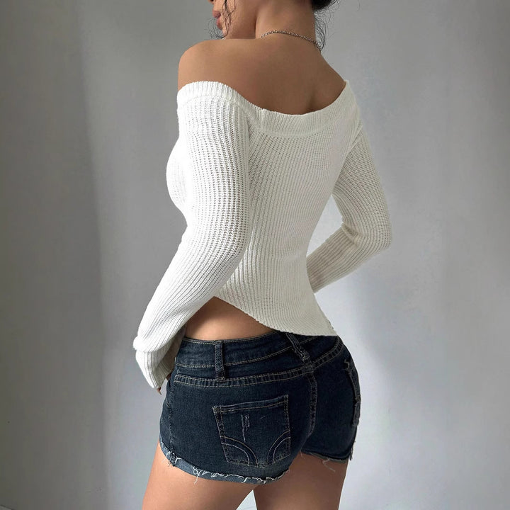 Damen asymmetrisches Langarmoberteil mit Rippstruktur Drune