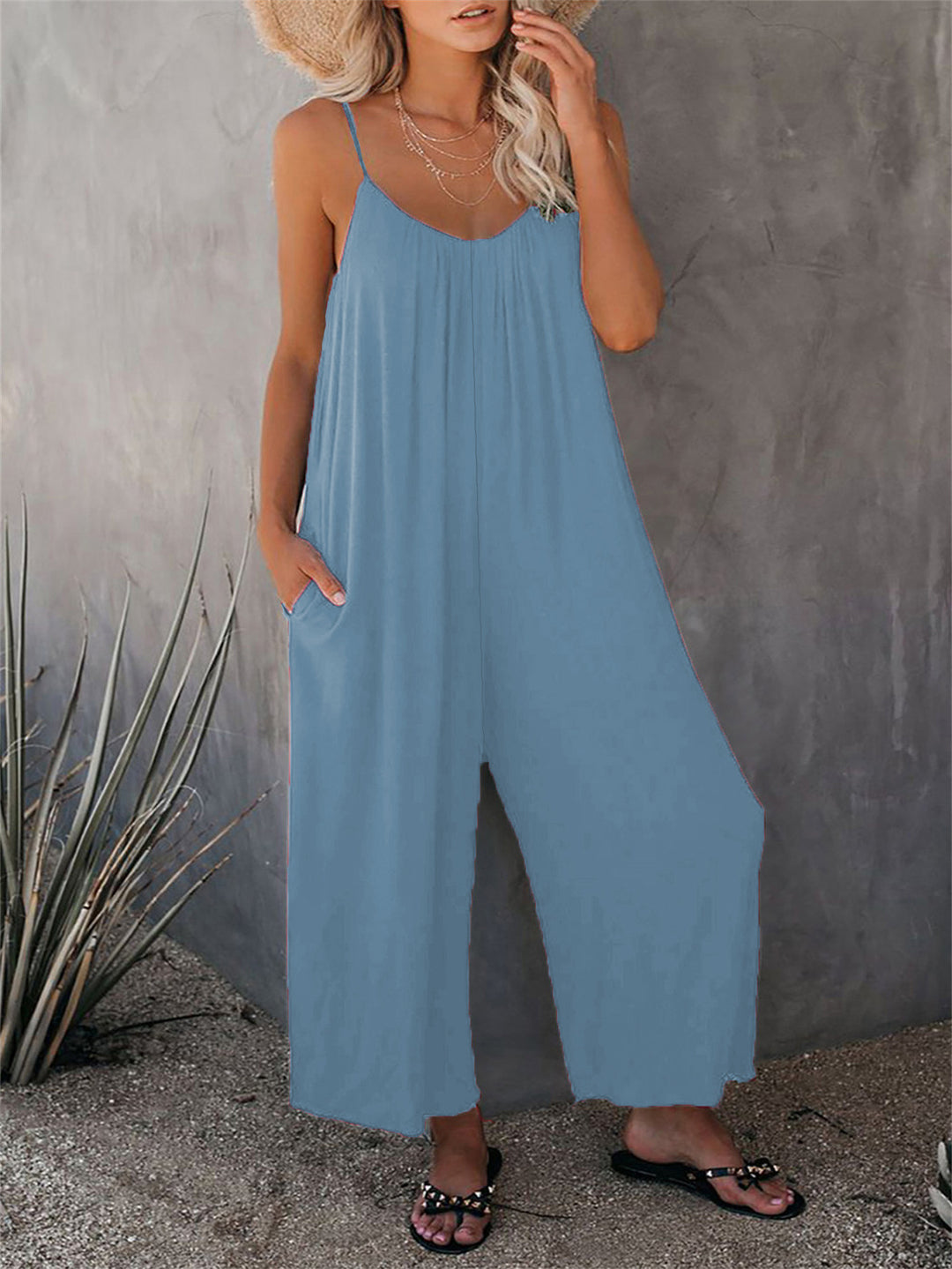 Damen Lässiger Jumpsuit mit weitem Schnitt und praktischen Taschen Drune