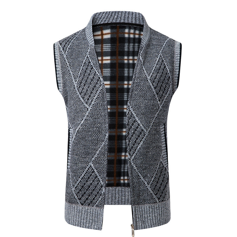 Herren nan elegante Strickweste mit Reißverschluss und Stehkragen Drune