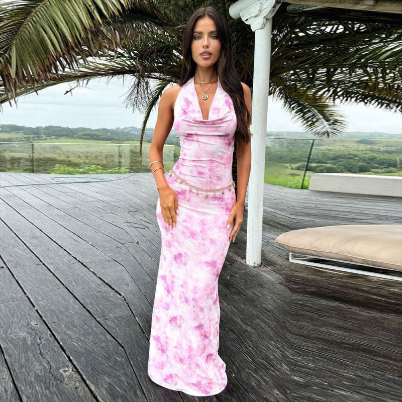 Damen Langes Blumenkleid mit feinen Trägern und figurbetontem Schnitt Drune