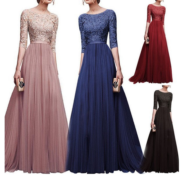Damen Elegantes Abendkleid mit hochwertiger Spitze und fließendem Rock Drune