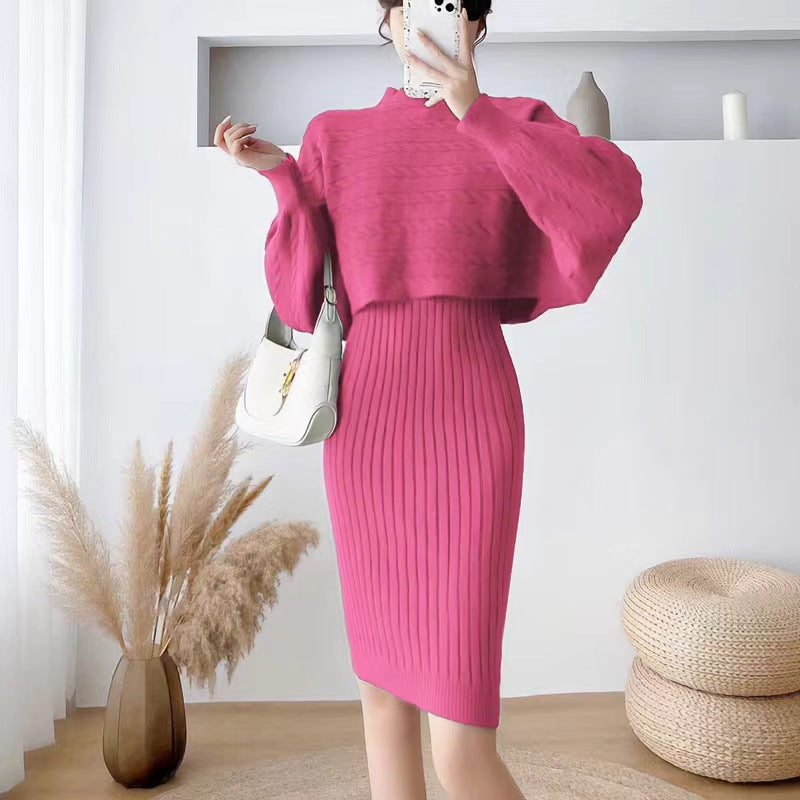 Damen Strickkleid mit Crop-Top und Rippstruktur Drune