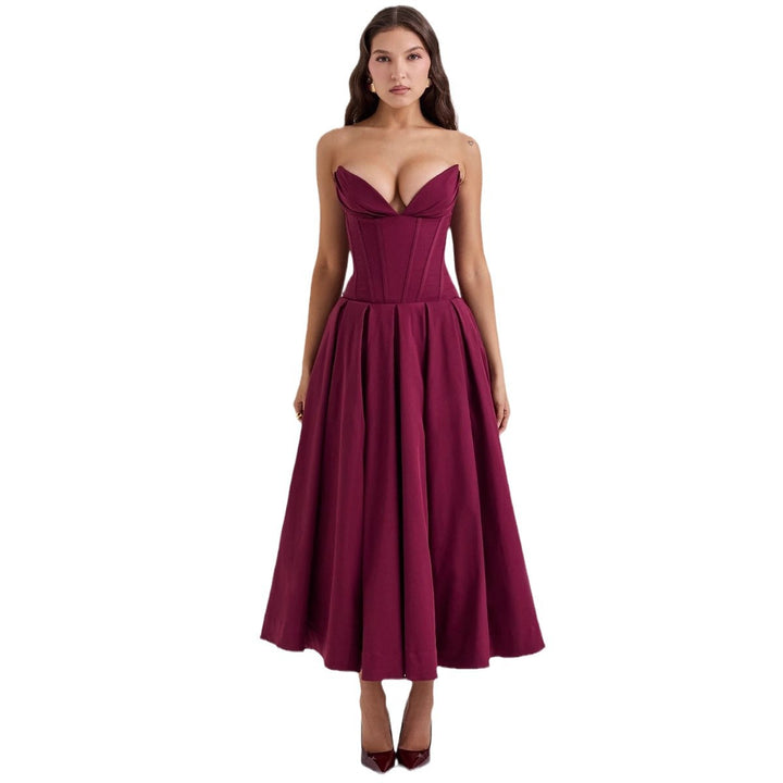 Damen Couture Maxikleid mit elegantem Herz-Ausschnitt und schwingendem Rock Drune