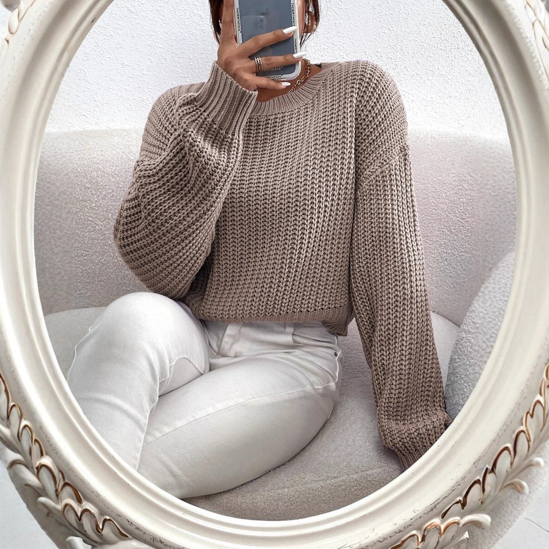 Damen Modischer Grobstrickpullover mit überschnittenen Schultern und weitem Schnitt Drune