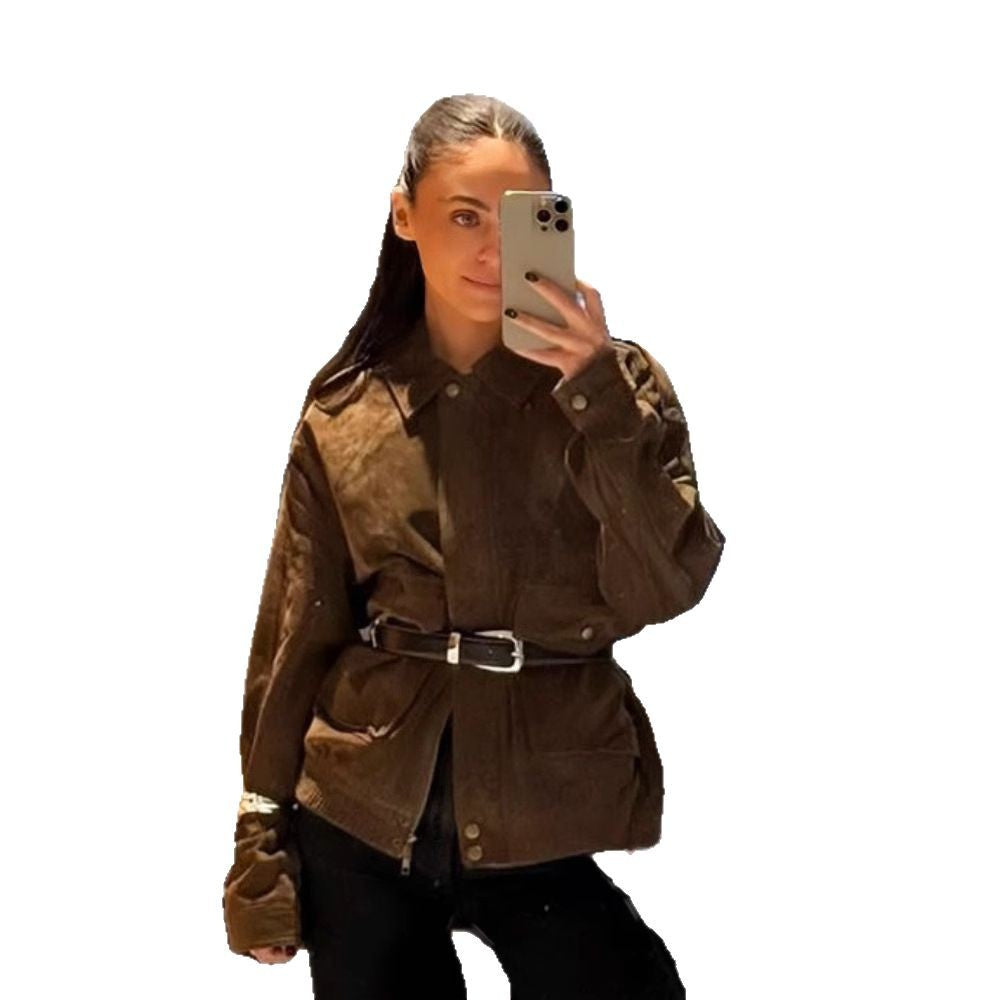 Damen stylische Utility-Jacke mit Gürtel und praktischen Taschen Drune