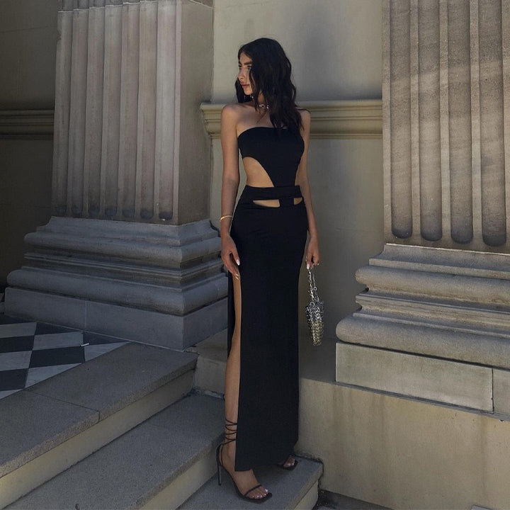 Damen Maxi-Kleid mit elegantem Asymmetrischem Ausschnitt und Innovativem Cut-Out-Design Drune