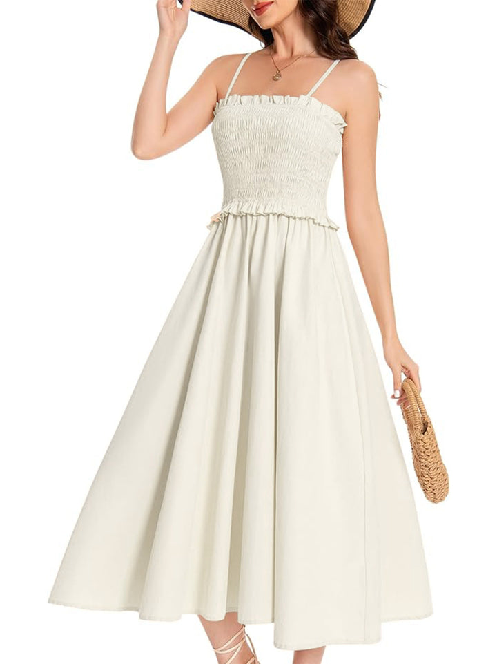 Damen Midi-Kleid mit elastischem Oberteil und weiten Rock Drune