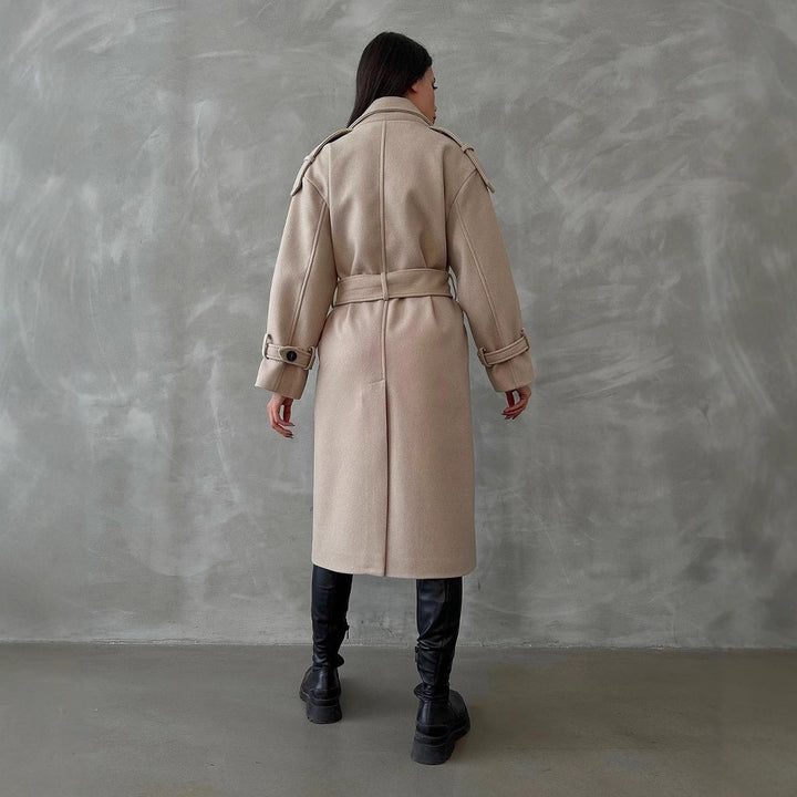 Damen Modischer Trenchcoat mit eleganten Details und doppelt geknöpfter Front Drune