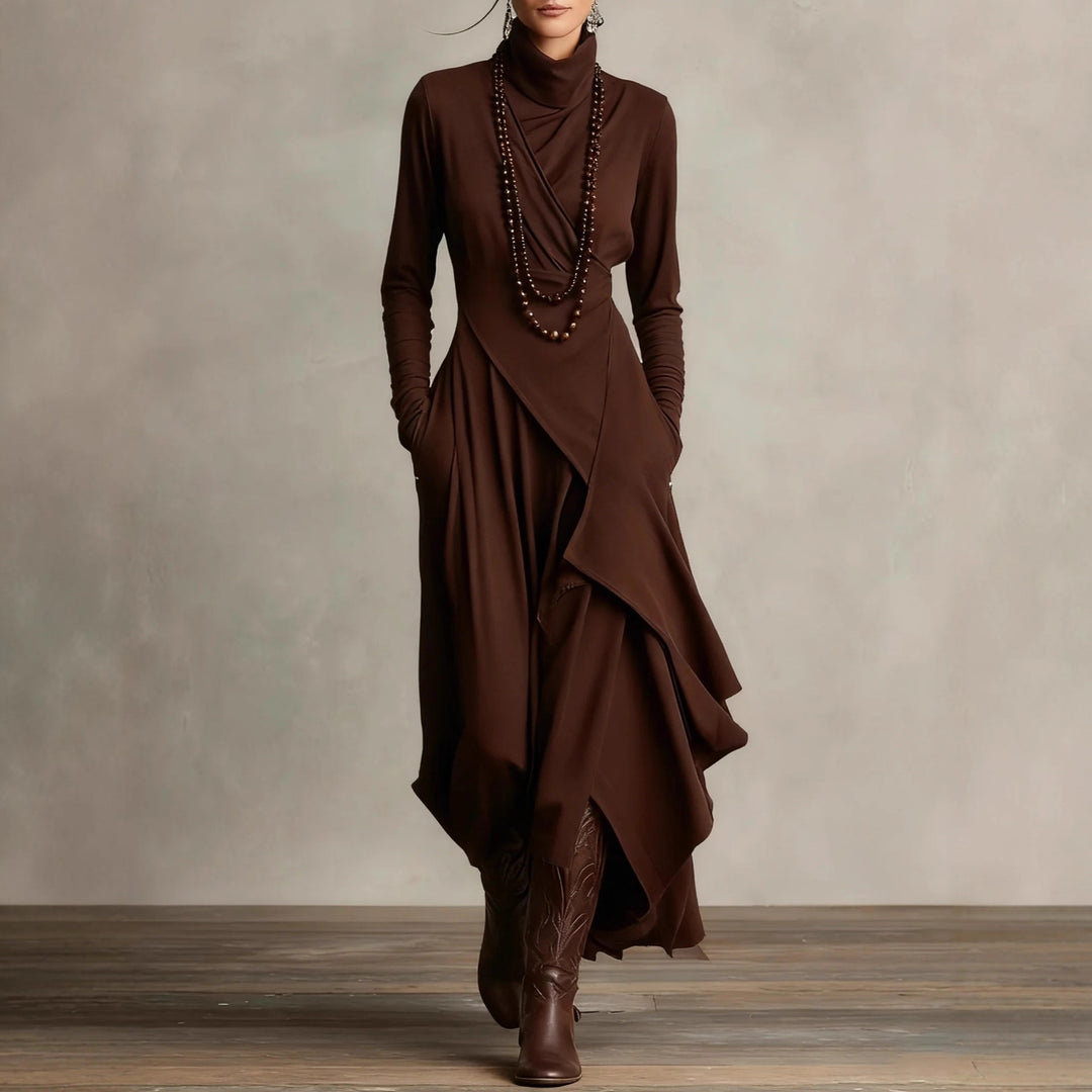 Damen Elegantes Maxikleid mit drapiertem Oberteil und asymmetrischem Schnitt Drune