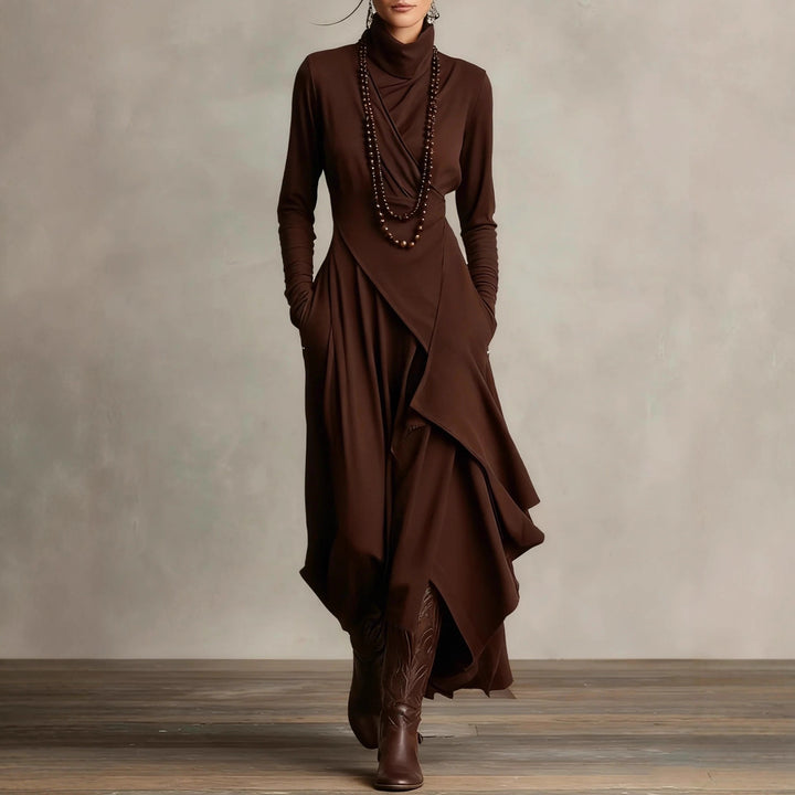Damen Elegantes Maxikleid mit drapiertem Oberteil und asymmetrischem Schnitt Drune