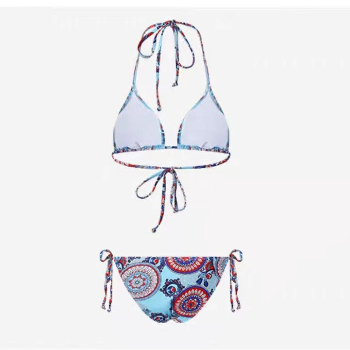 Damen Triangel-Bikini mit verspieltem Mandala-Muster und verstellbaren Bindebändern Drune