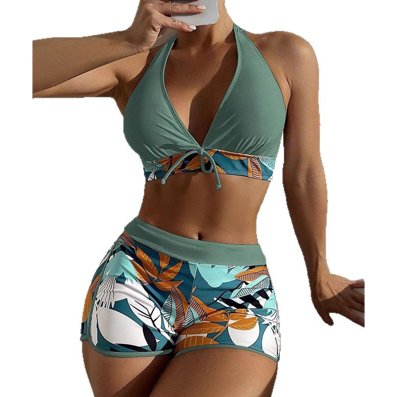 Damen Triangel-Bikini-Set mit hohem Bund und floralem Muster Drune