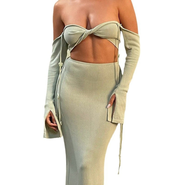 Damen Figurbetontes Knit-Kleid mit Abnehmbaren Ärmel Drune