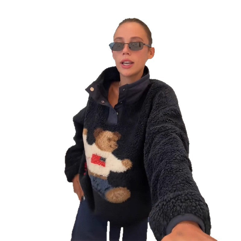 Damen Flauschiger Pullover mit einzigartigem Tiermotiv Drune