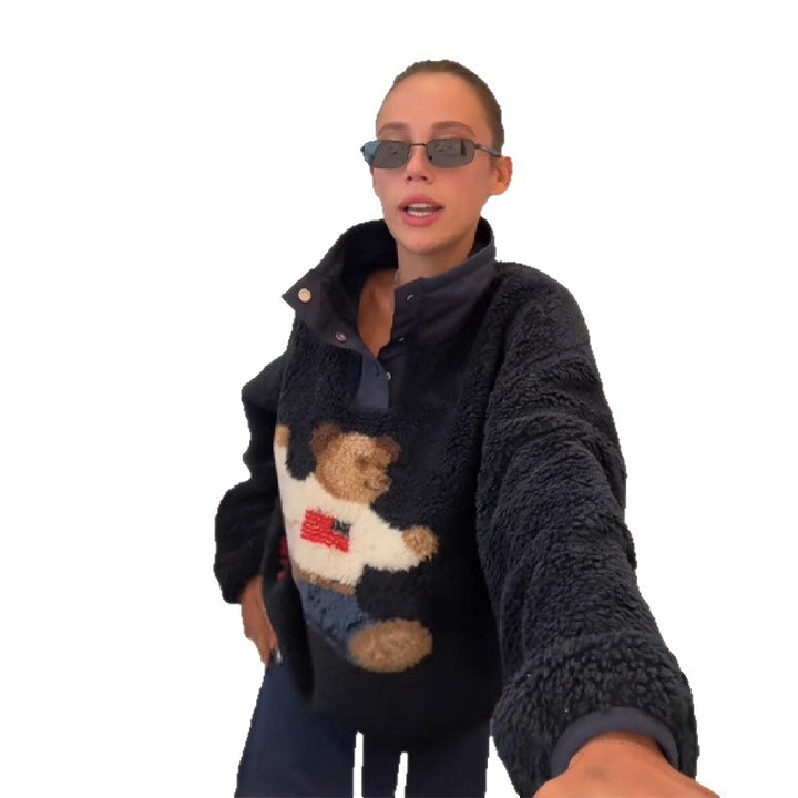 Damen Flauschiger Pullover mit einzigartigem Tiermotiv Drune