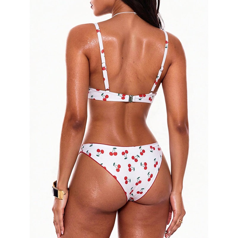 Damen Push-Up Bikini mit fröhlichem Kirschdesign Drune