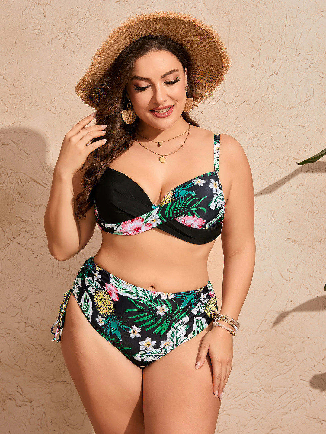 Damen Bikini-Set mit modischem High-Waist Design und floralem Muster Drune