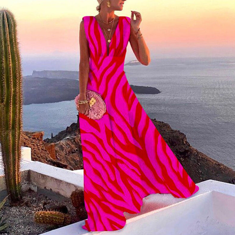 Damen Maxikleid mit geometrischem Schnitt und tiefem V-Ausschnitt Drune