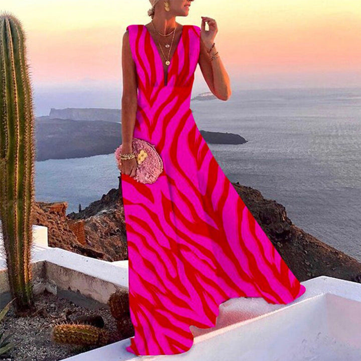 Damen Maxikleid mit geometrischem Schnitt und tiefem V-Ausschnitt Drune
