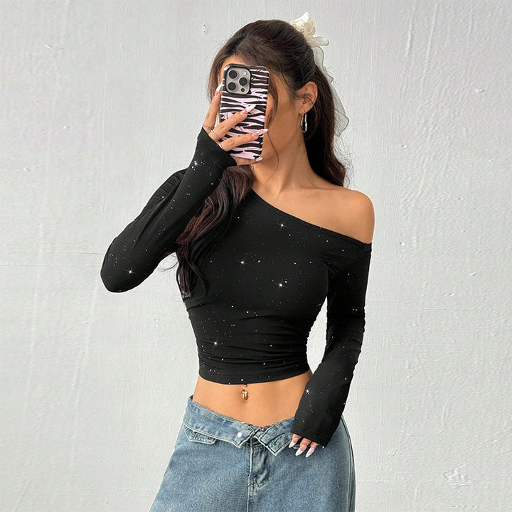 Damen asymmetrisches Langarmoberteil mit schimmernden Details Drune