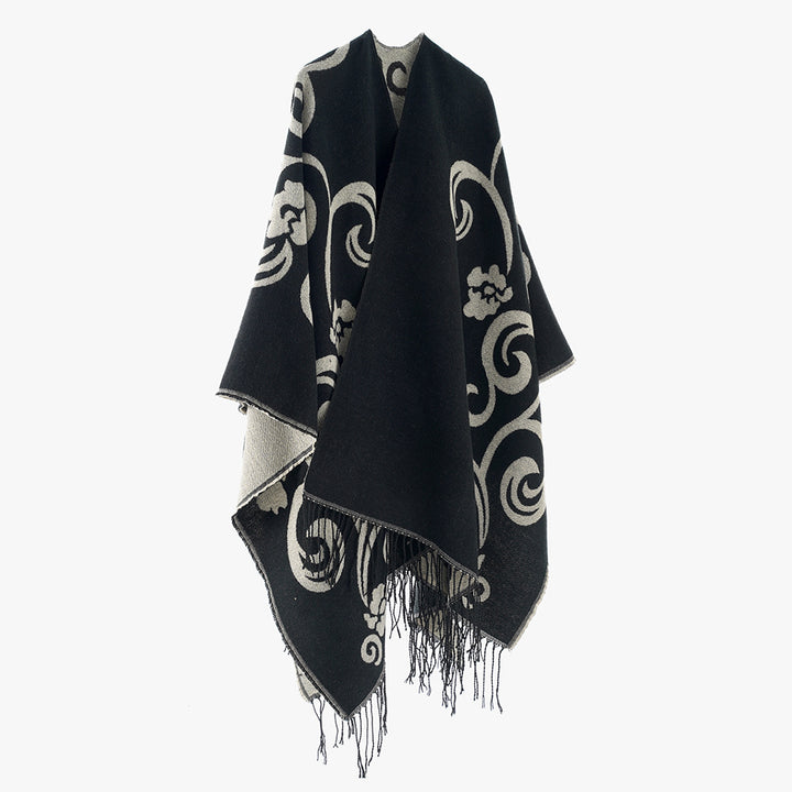 Damen Eleganter Poncho mit kunstvollem floralem Design Drune