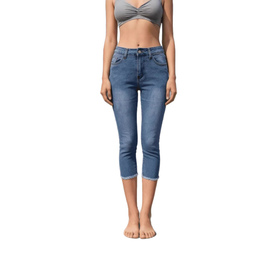 Damen lässige High-Waist Jeans mit fransigem Saum und angesagtem Schnitt Drune