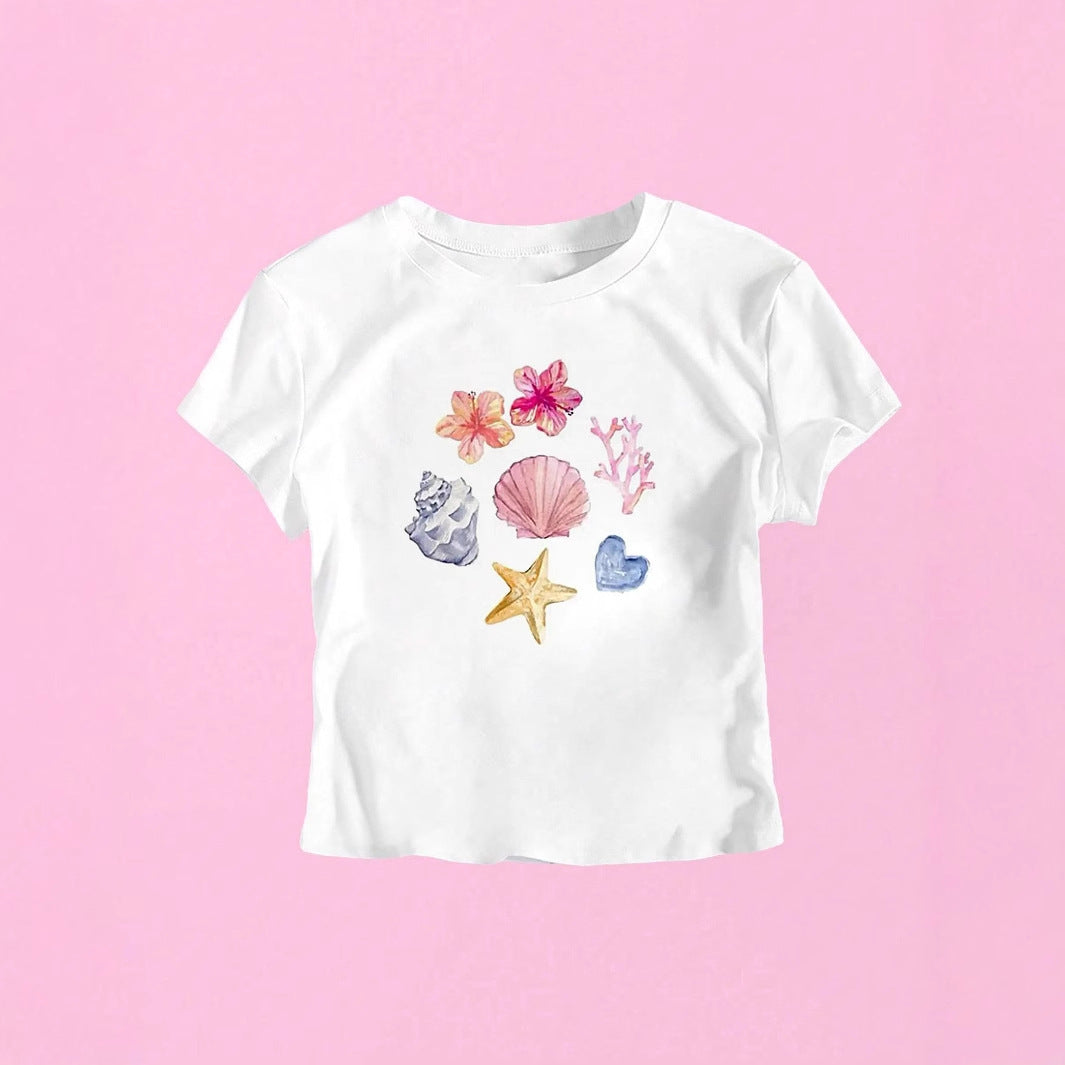 Damen Crop-T-Shirt mit maritimem Motiv Drune