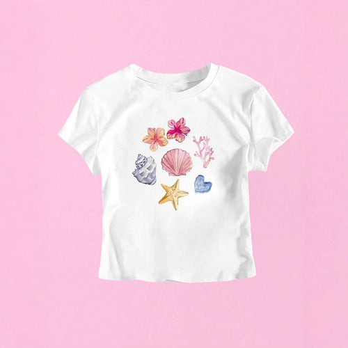 Damen Crop-T-Shirt mit maritimem Motiv Drune
