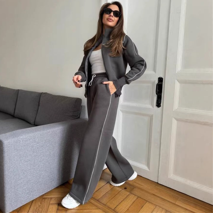 Damen Sportliches Sweat-Set mit hohem Kragen und weitem Schnitt Drune