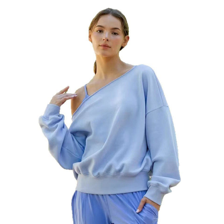 Damen Relaxed Oversized Sweatshirt mit asymmetrischem Ausschnitt und tiefem Kragen Drune