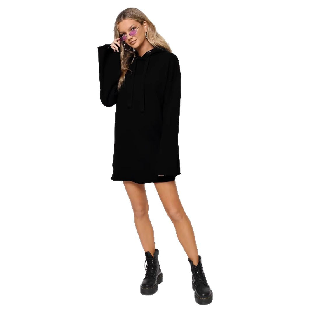 Damen lässiges Oversized Hoodie-Kleid mit Kapuze und langen Ärmeln Drune