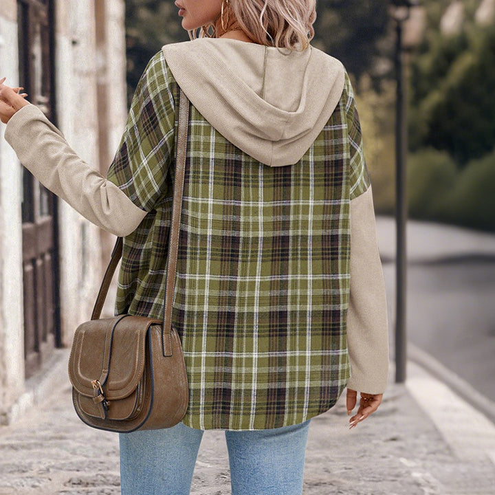 Damen Karojacke mit Kapuze und Kontrastärmel Drune