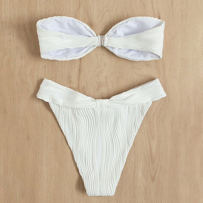 Damen Bandeau-Bikini mit stilvollem Rüschendetail und hohem Taillenschnitt Drune