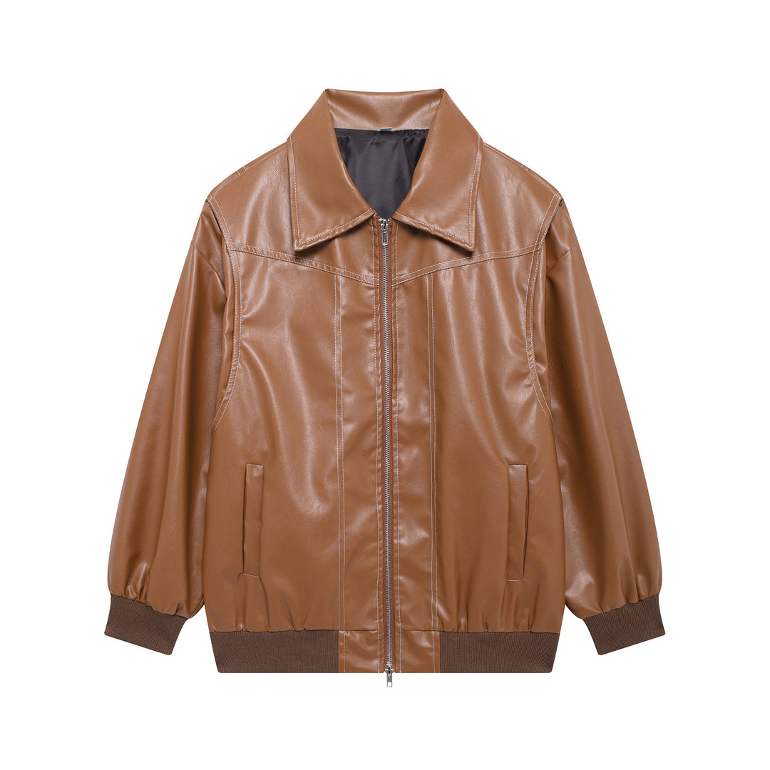 Damen Kunstlederjacke mit elastischen Bündchen und hochschließendem Kragen Drune