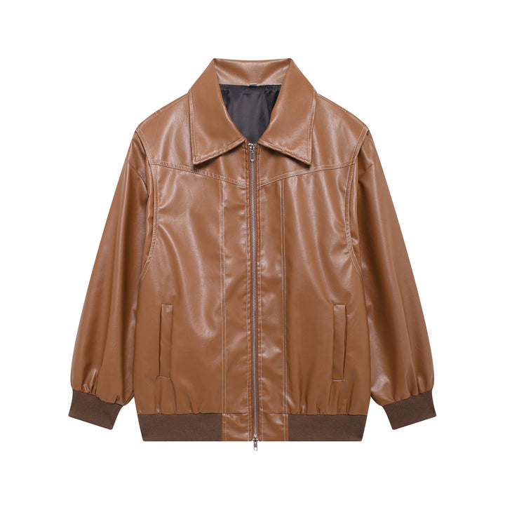 Damen Kunstlederjacke mit elastischen Bündchen und hochschließendem Kragen Drune