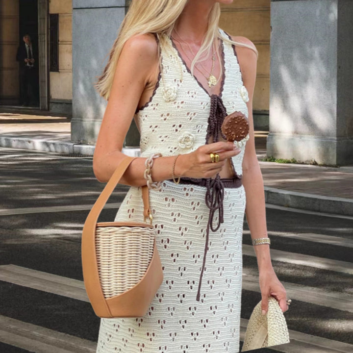 Damen Häkelkleid mit luftigen Schlitzen und eleganten Details Drune