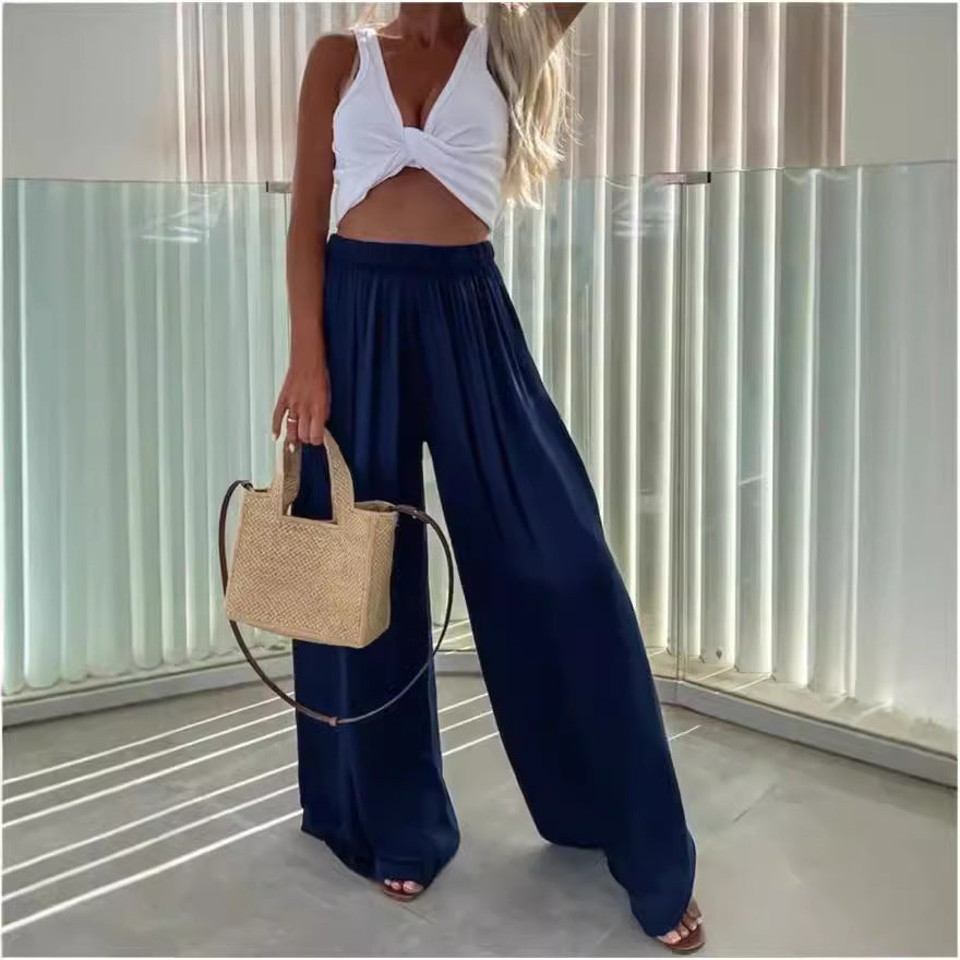 Damen Elegante weite Sommerhose mit elastischem Bund und fließendem Schnitt Drune