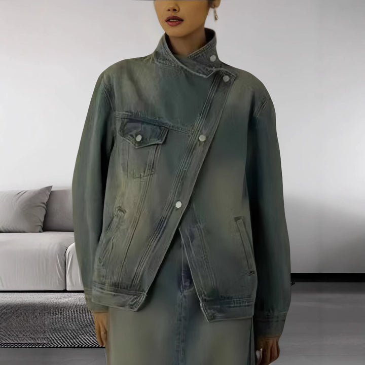 Damen modische Jeansjacke mit asymmetrischem Schnitt Drune