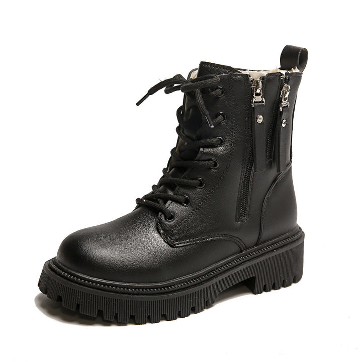 Damen nan knöchelhohe Schnürstiefelette mit doppeltem Seitenreißverschluss robuster Profilsohle und warmem Innenfutter Drune